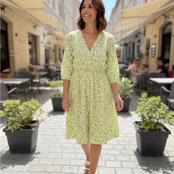 Gretchen Scott Designs Dresses & Skirts - Gretchen Scott Designs Lime Green Patterned Midi Dress